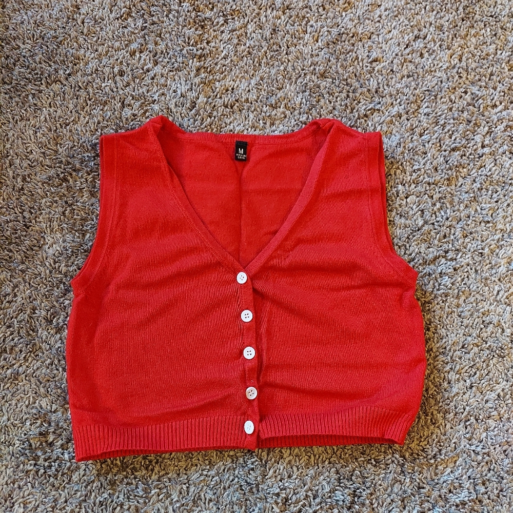 Red Sweater Vest Crop Top